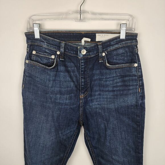 RAG BONE NINA HIGH RISE ANKLE SKINNY DENIM JEANS WOMEN 29 KAYT DARK WASH RAW HEM - Picture 2 of 7